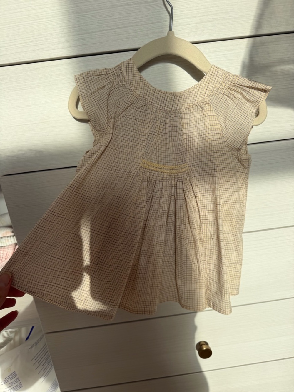 Bonpoint Beige Plaid Shirt with Delicate Pleats